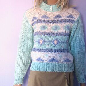 Vintage 80s PACIFIC COAST HIGHWAY Pastel Cottagecore Knit Fairy Kei Sweater